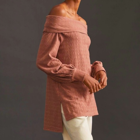 NWT Anthropologie Off The Shoulder Pullover Copper Tunic Top Balloon Sleeve XS - Picture 3 of 15